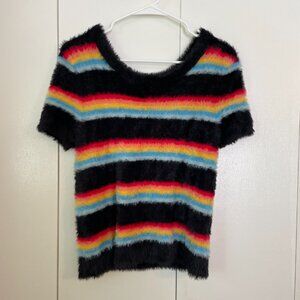 Fuzzy Rainbow Tshirt Sweater - M (7-9)